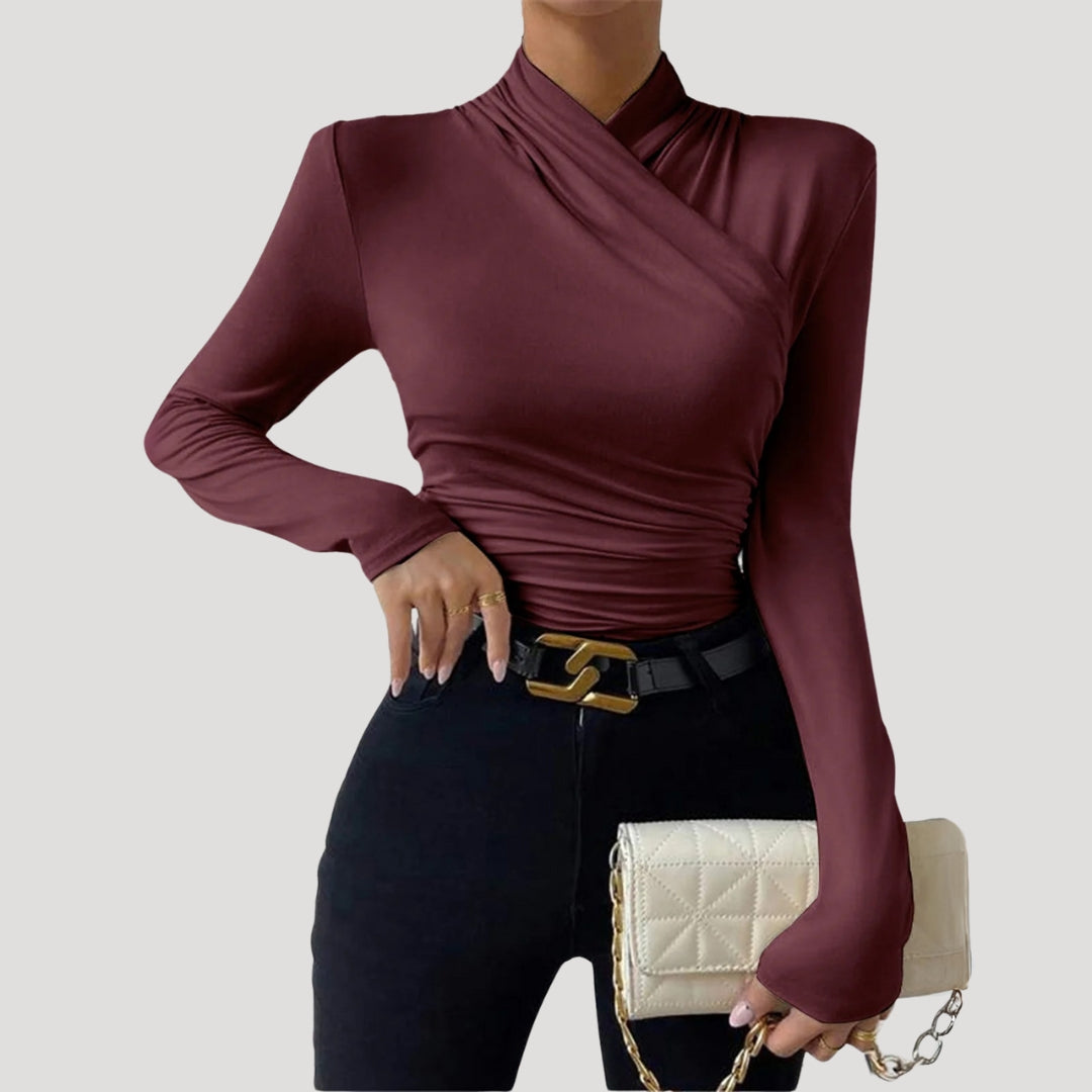 Women’s Long Sleeve Ruched Top Slim Fit Stretch Blouse