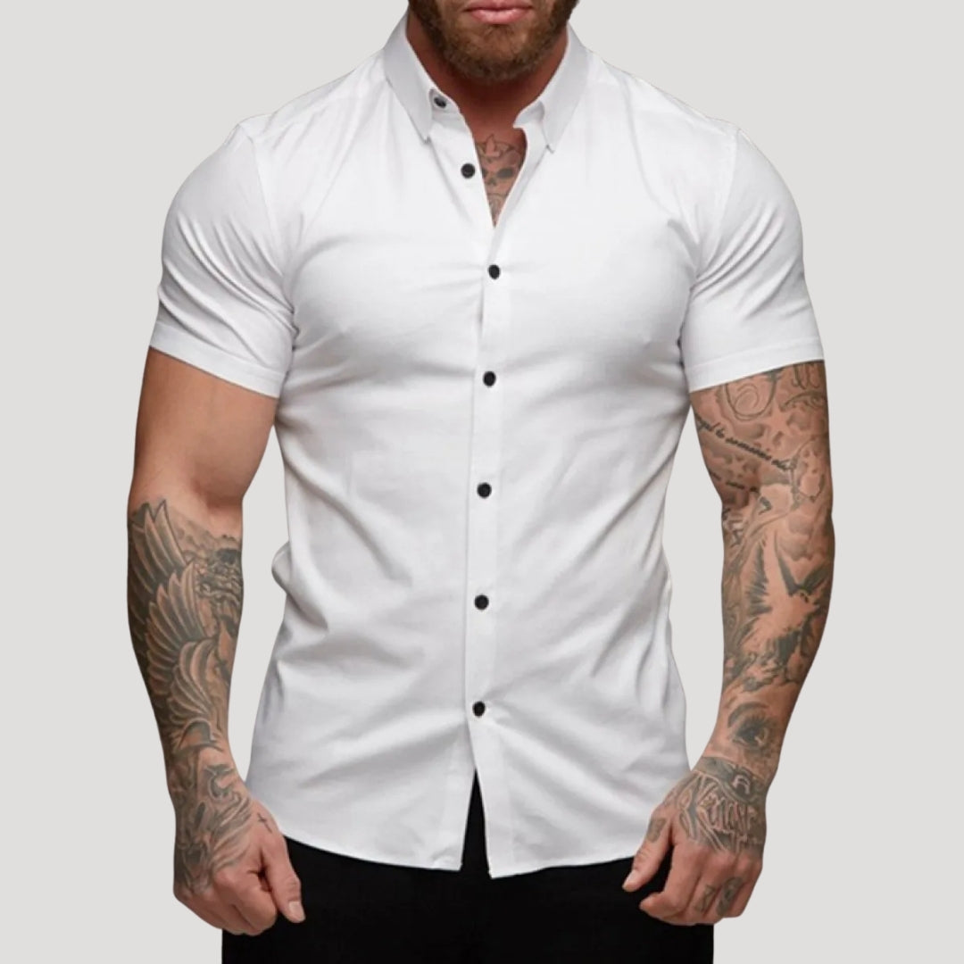 Men Short Sleeve Slim Fit Shirt Button Front Casual