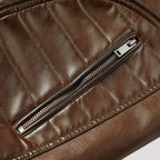Men’s Brown Leather Cafe Racer Jacket With Quilted Shoulders