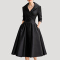 Women Wrap Midi Dress V Neck Elegant Fit Flared Skirt