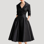 Women Wrap Midi Dress V Neck Elegant Fit Flared Skirt