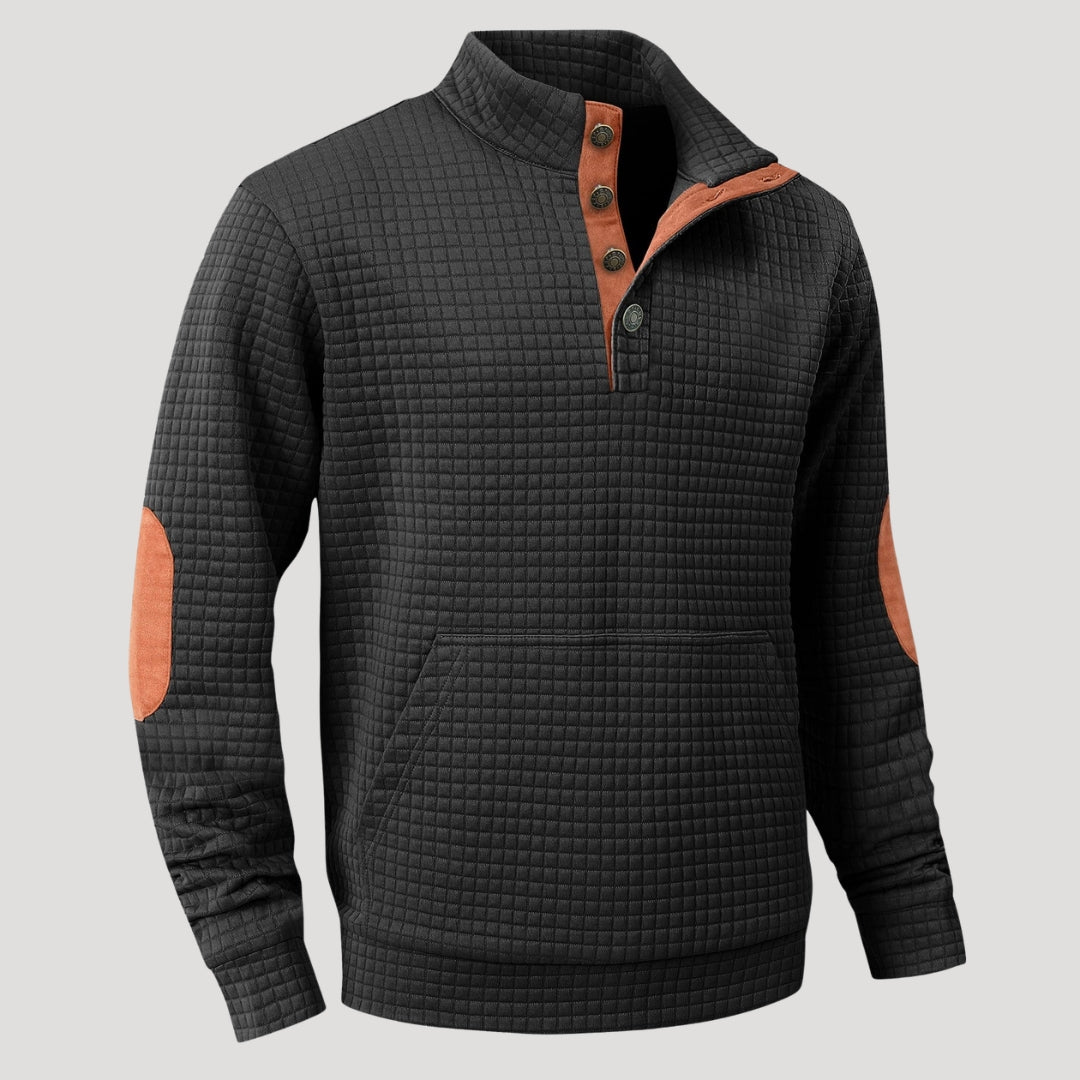 Men’s Textured Button Collar Sweatshirt Casual Pullover Top
