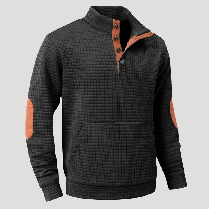 Men’s Textured Button Collar Sweatshirt Casual Pullover Top