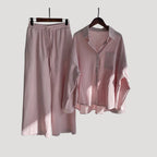 Women’s Linen Shirt Wide Leg Pants Matching Two Piece Set