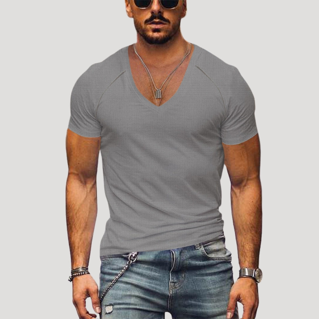 Men’s V Neck T Shirt Slim Fit Short Sleeve Casual Top