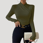 Women’s Long Sleeve Ruched Top Slim Fit Stretch Blouse