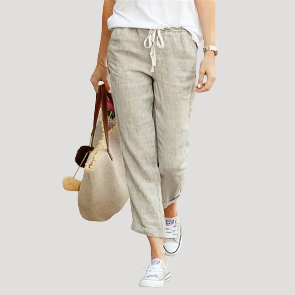 Women’s Linen Blend Drawstring Trousers Relaxed Casual Fit