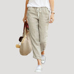 Women’s Linen Blend Drawstring Trousers Relaxed Casual Fit