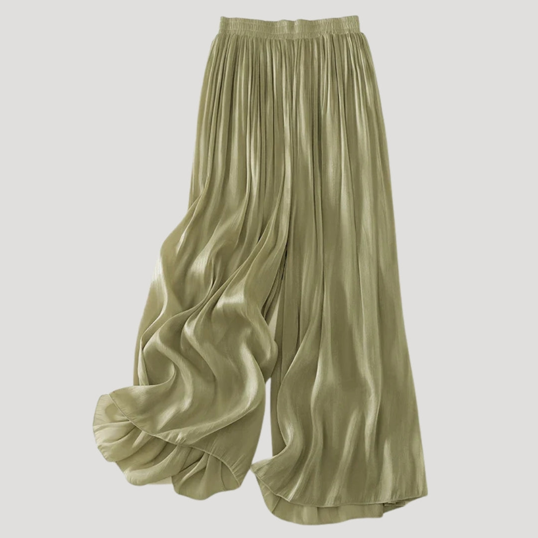 Women’s Pleated Wide Leg Pants Elastic Waist Flowy Lightweight