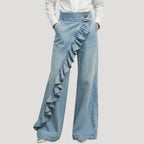Women’s Flare Jeans Wide Leg High Waisted Ruffle Denim