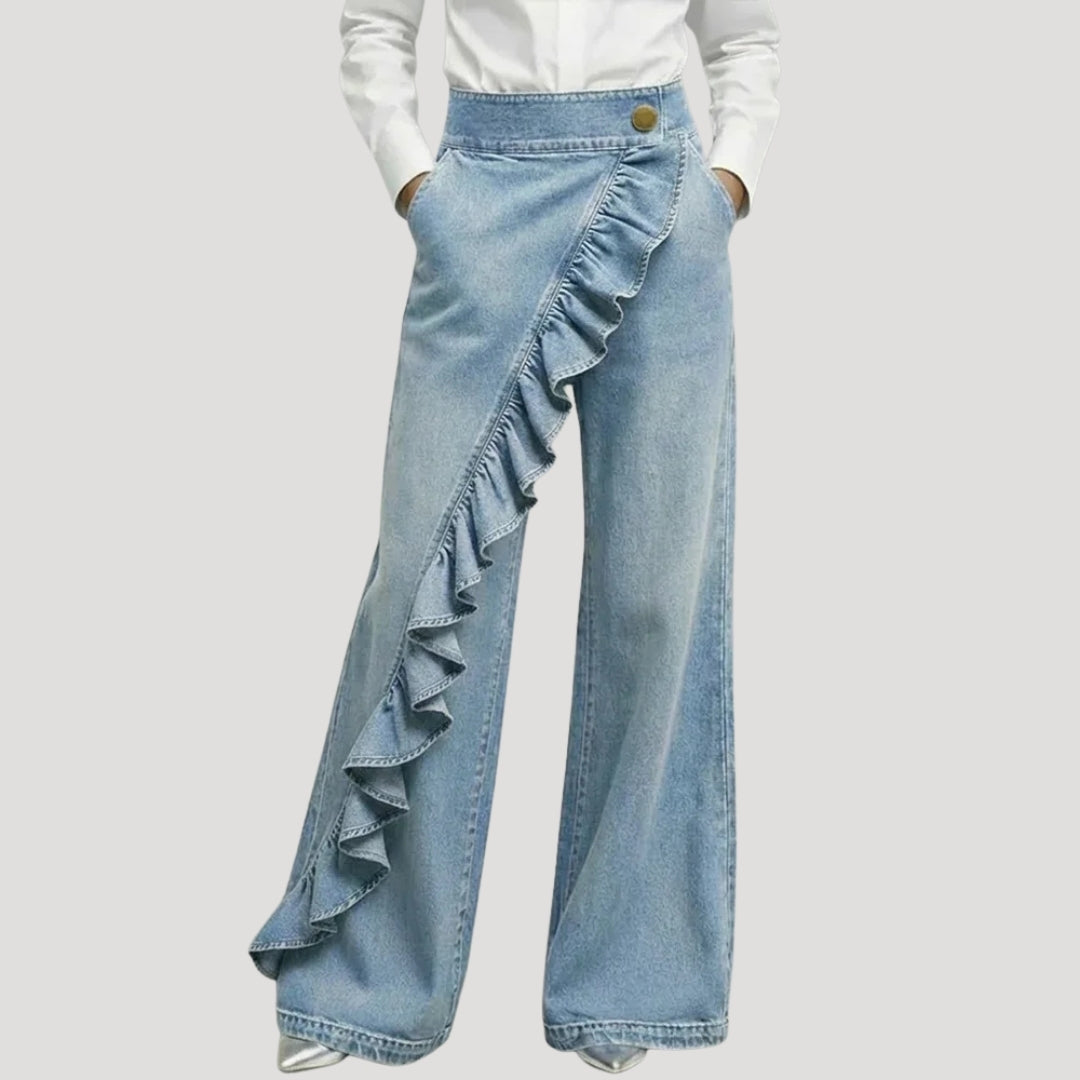 Women’s Flare Jeans Wide Leg High Waisted Ruffle Denim