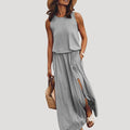 Women’s Sleeveless Maxi Dress Side Slit Casual Loose Sundress