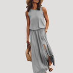Women’s Sleeveless Maxi Dress Side Slit Casual Loose Sundress