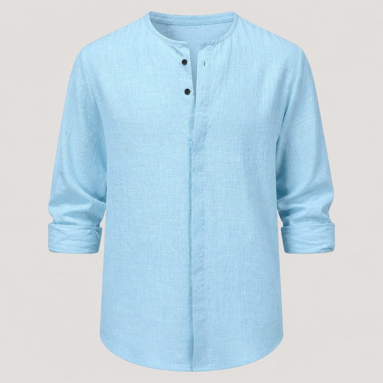 Mens Linen Henley Collarless Long Sleeve Summer Shirt