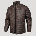 Men’s Brown Quilted Leather Jacket With Stand Collar