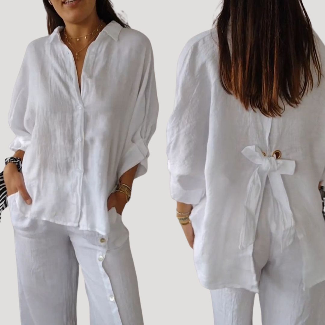 Women’s Linen Button Down Shirt Long Sleeve Loose Blouse