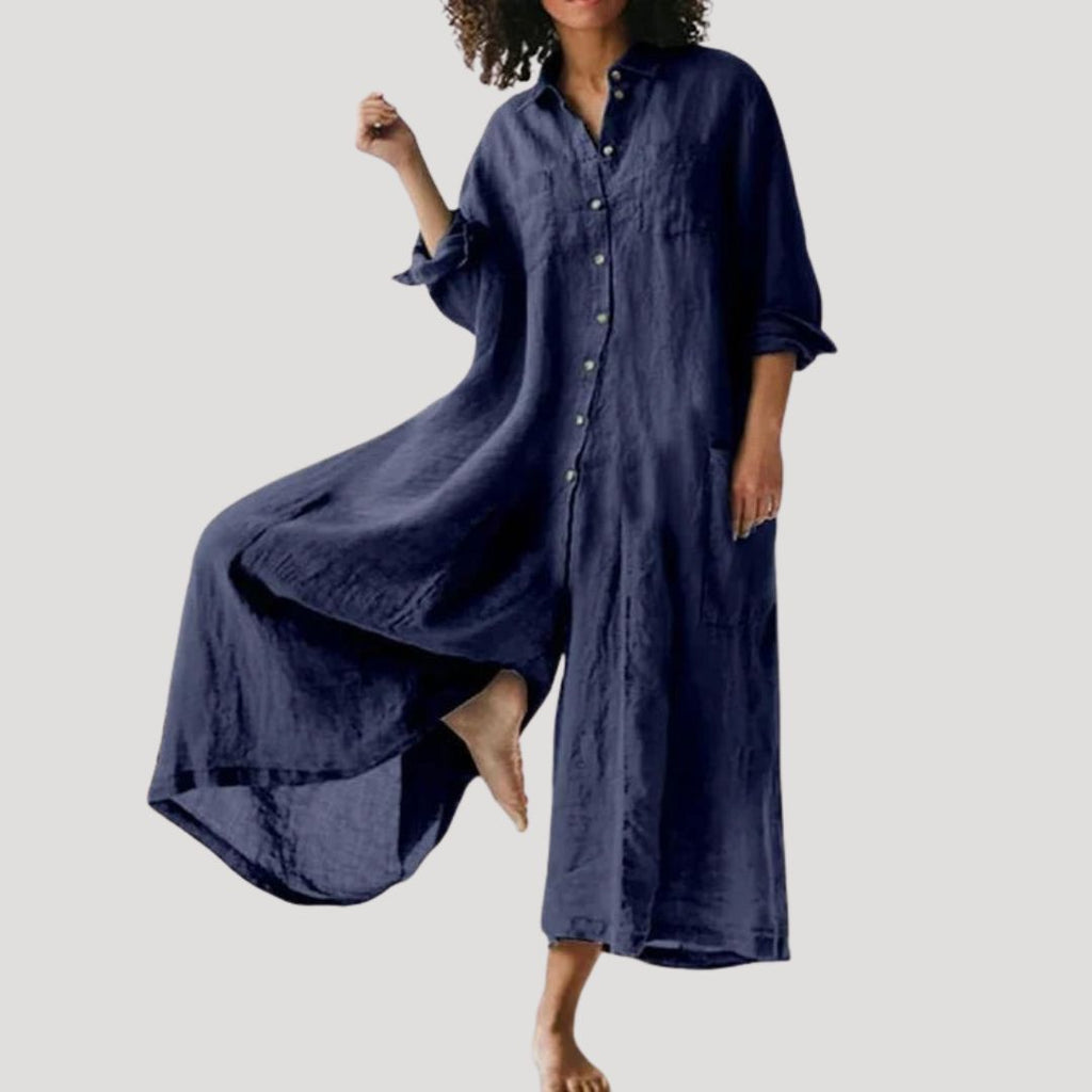 Women Linen Maxi Shirt Dress Long Sleeve Relaxed Fit