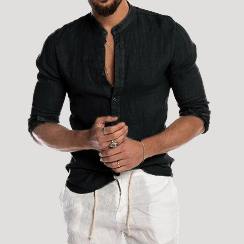 Men’s Linen Shirt Long Sleeve Button Henley Top