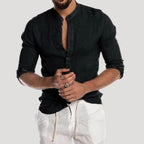 Men’s Linen Shirt Long Sleeve Button Henley Top