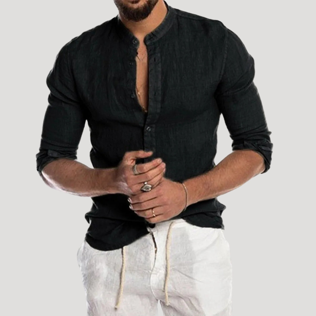 Men’s Linen Shirt Long Sleeve Button Henley Top