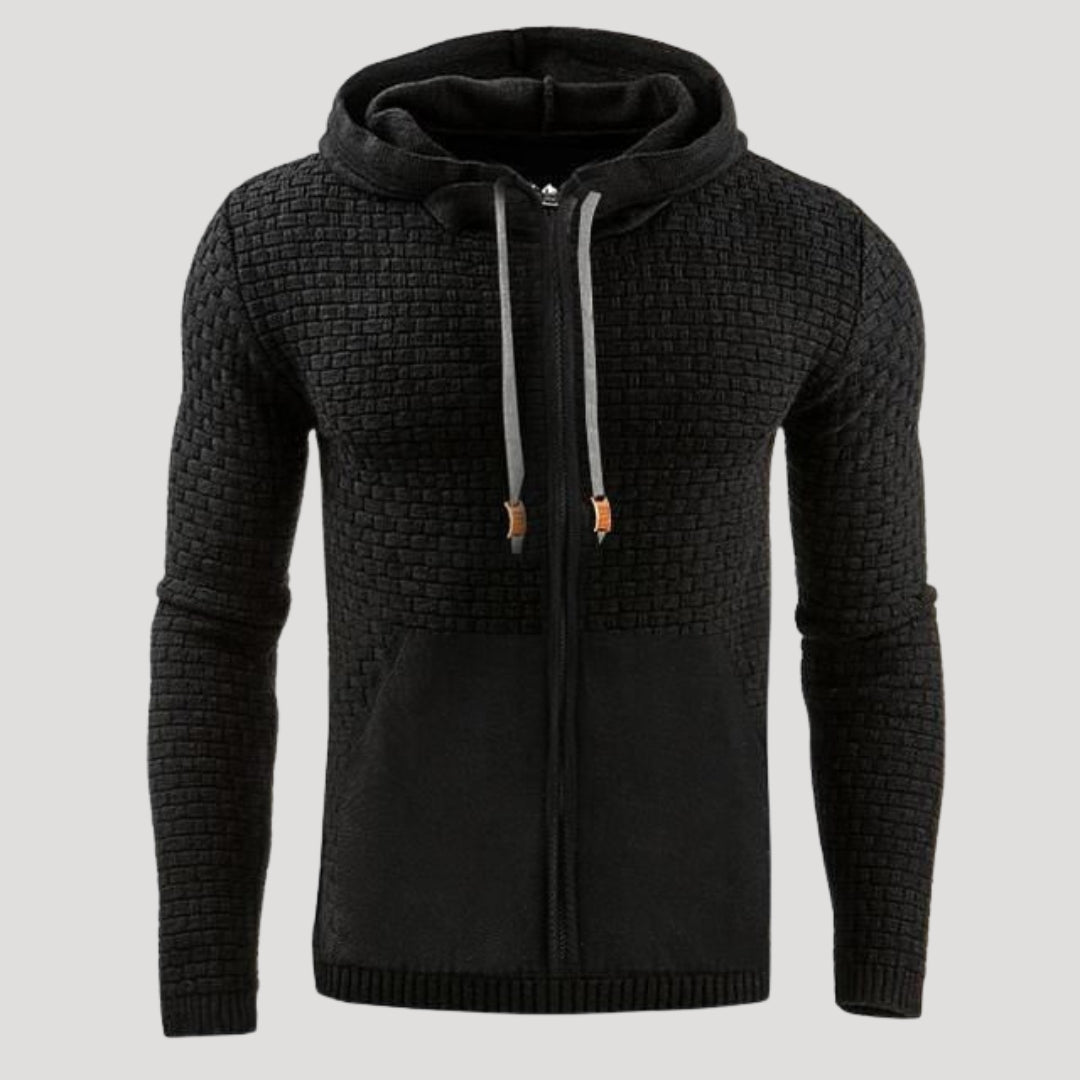 Men’s Full Zip Knit Hoodie Textured Sweatshirt Jacket