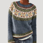 Women’s Fair Isle Knit Sweater Round Neck Pullover Top