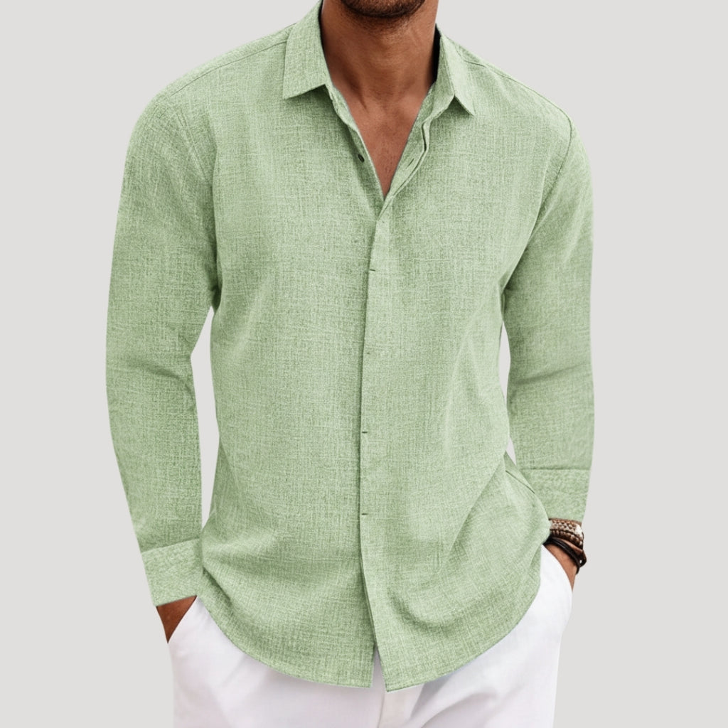 Men’s Long Sleeve Shirt Casual Button Linen Summer