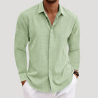 Men’s Long Sleeve Shirt Casual Button Linen Summer