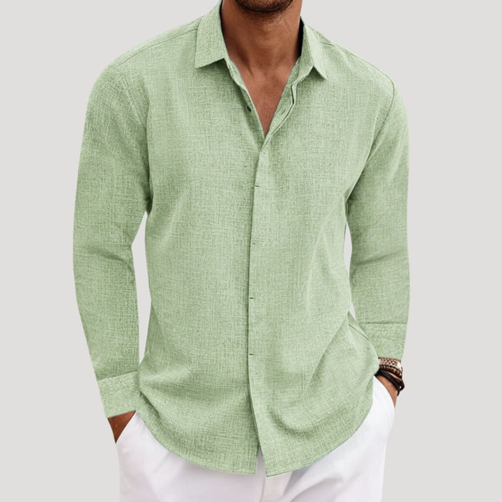 Men’s Long Sleeve Shirt Casual Button Linen Summer