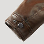 Men’s Brown Leather Cafe Racer Jacket With Quilted Shoulders