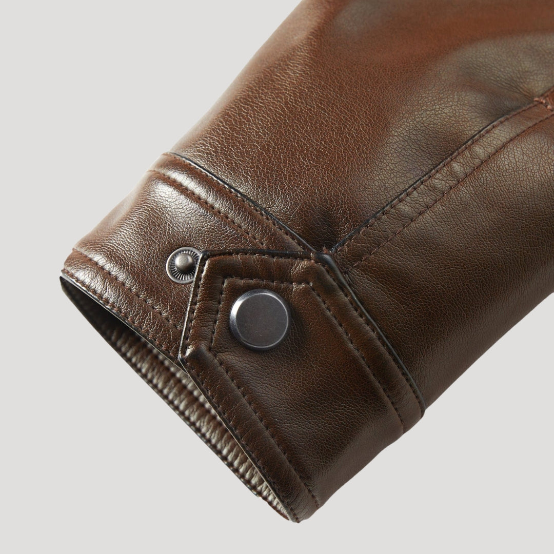 Men’s Brown Leather Cafe Racer Jacket With Quilted Shoulders