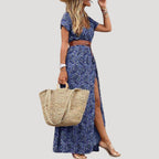 Women's V Neck Floral Maxi Dress with Belt