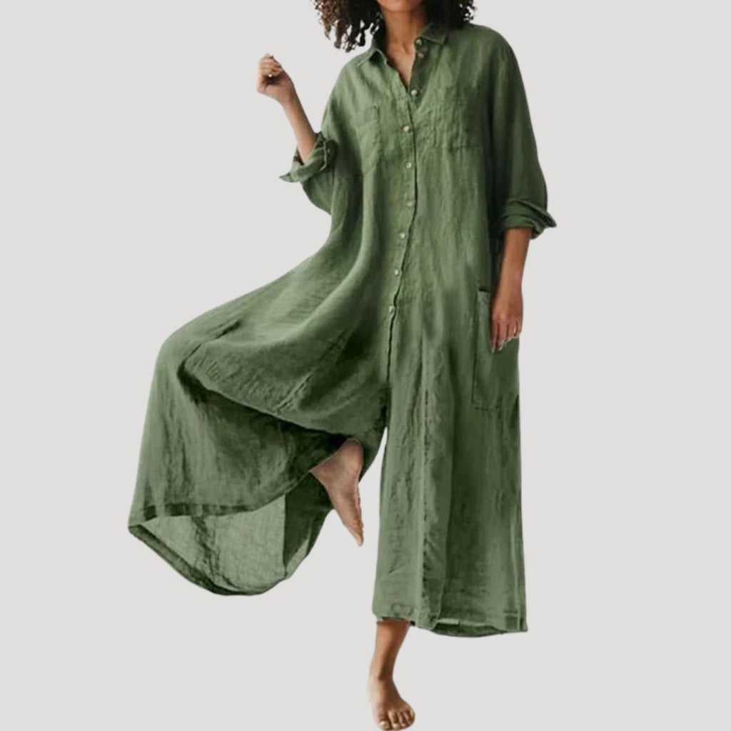 Women Linen Maxi Shirt Dress Long Sleeve Relaxed Fit