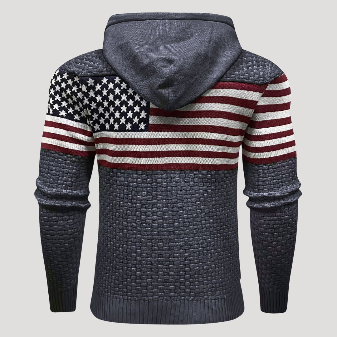 Men’s American Flag Graphic Hoodie Casual Knit Pullover Top
