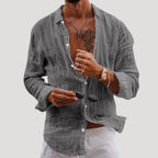 Mens Linen Shirt Long Sleeve Button Casual