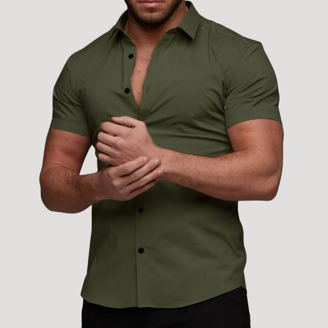 Men Short Sleeve Slim Fit Shirt Button Front Casual