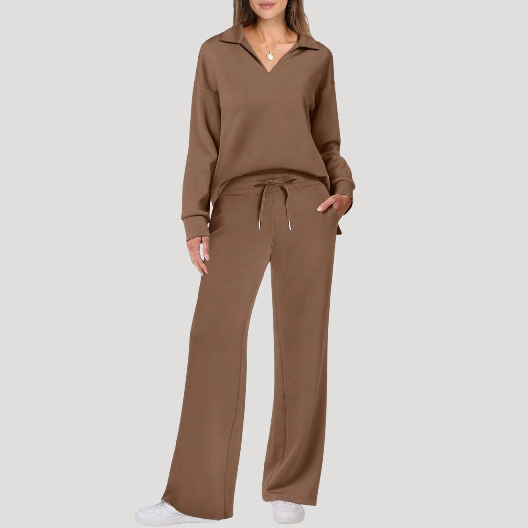 Women’s Lounge Set Long Sleeve Top Wide Leg Pants Outfit