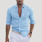 Men Linen Shirt Long Sleeve Relaxed Fit Button Up