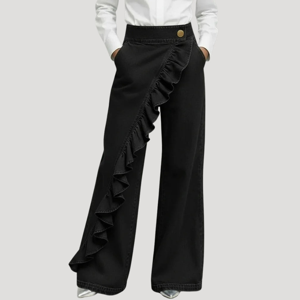 Women’s Flare Jeans Wide Leg High Waisted Ruffle Denim