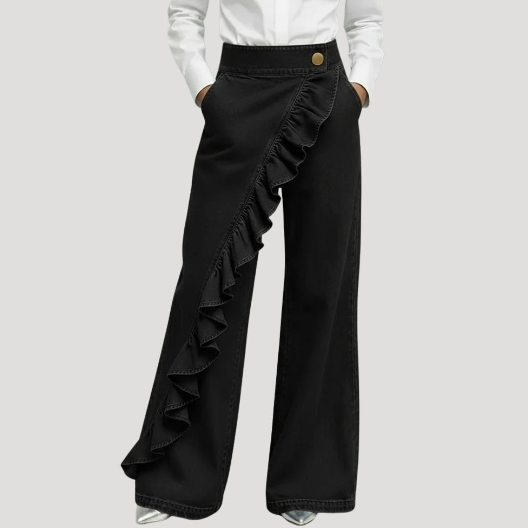 Women’s Flare Jeans Wide Leg High Waisted Ruffle Denim