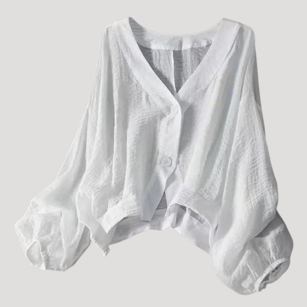 Women’s Blouse V Neck Long Sleeve Button Cropped Loose