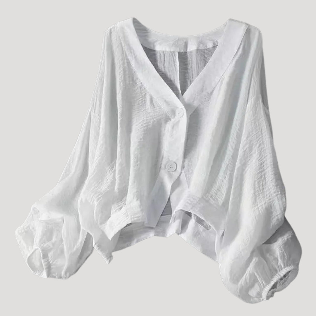 Women’s Blouse V Neck Long Sleeve Button Cropped Loose