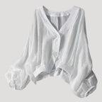 Women’s Blouse V Neck Long Sleeve Button Cropped Loose