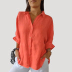 Women’s Linen Button Down Shirt Long Sleeve Loose Blouse
