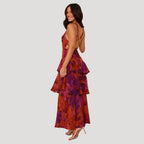 Women’s Summer Dress Floral Maxi Ruffle Tiered V Neck