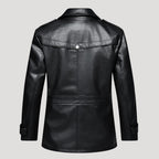 Men’s Leather Longline Jacket Snap Front Collared Outerwear