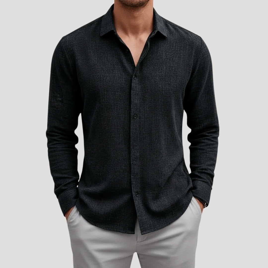 Men’s Long Sleeve Shirt Casual Button Linen Summer