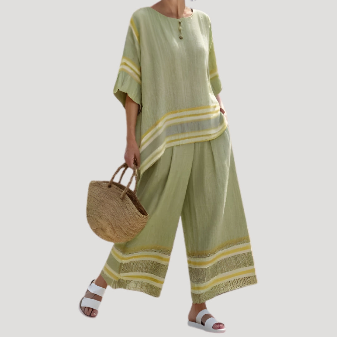 Women’s Striped Linen Blend Co Ord Set Relaxed Fit
