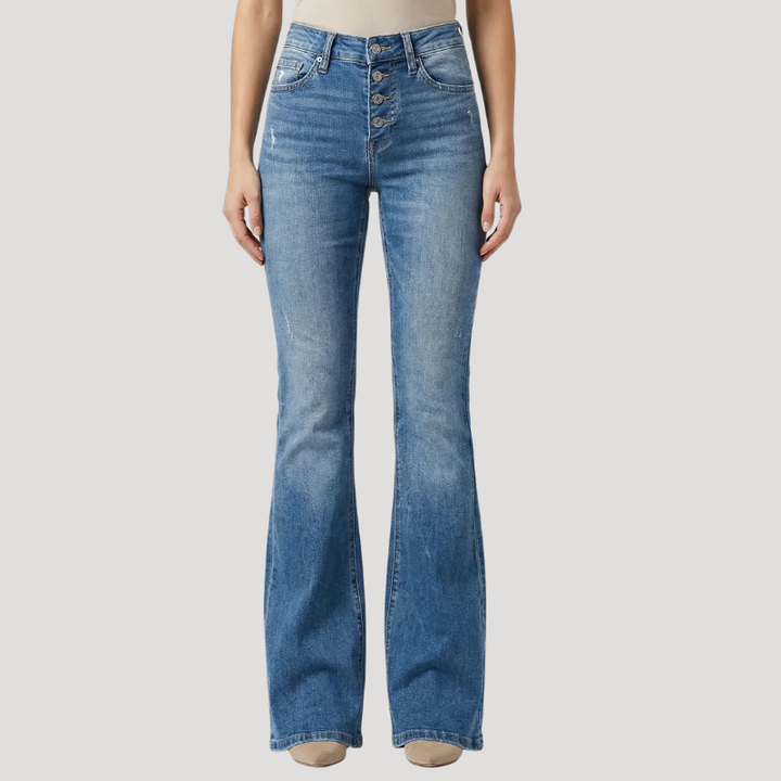 Dámske Rifle Rozšírené S Vysokým Pásom Bootcut Elastické