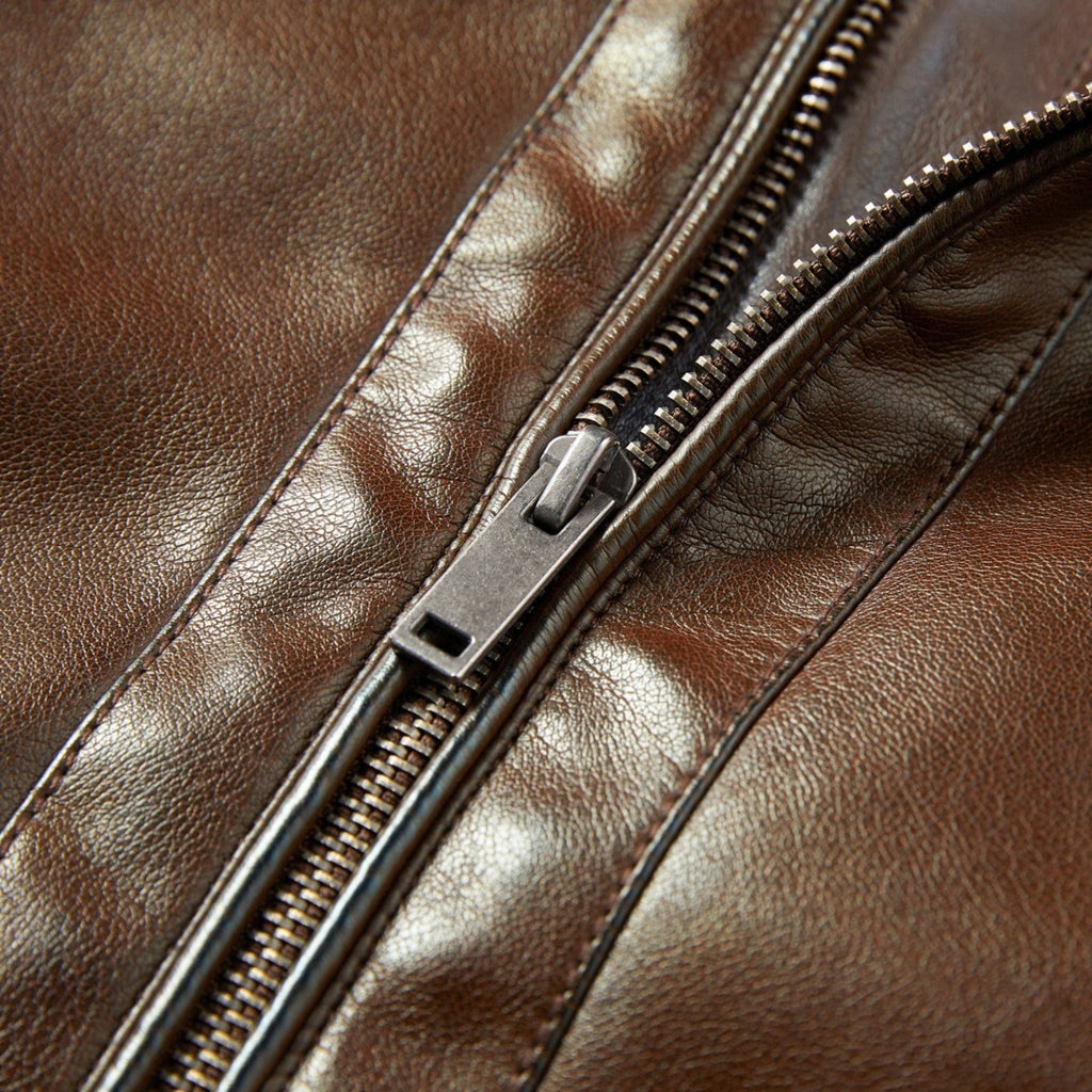 Men’s Brown Leather Cafe Racer Jacket With Quilted Shoulders